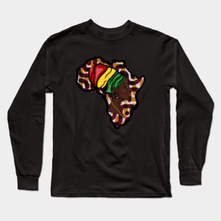 Africa Map, African Woman, Rasta Colors Long Sleeve T-Shirt
